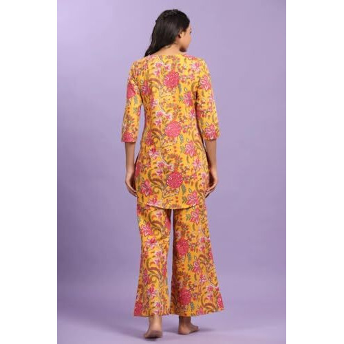 Greciilooks Women's Rayon Printed Regular Fit Co Ord Sets (Gl-W1705&Tr798_Yellow_M)