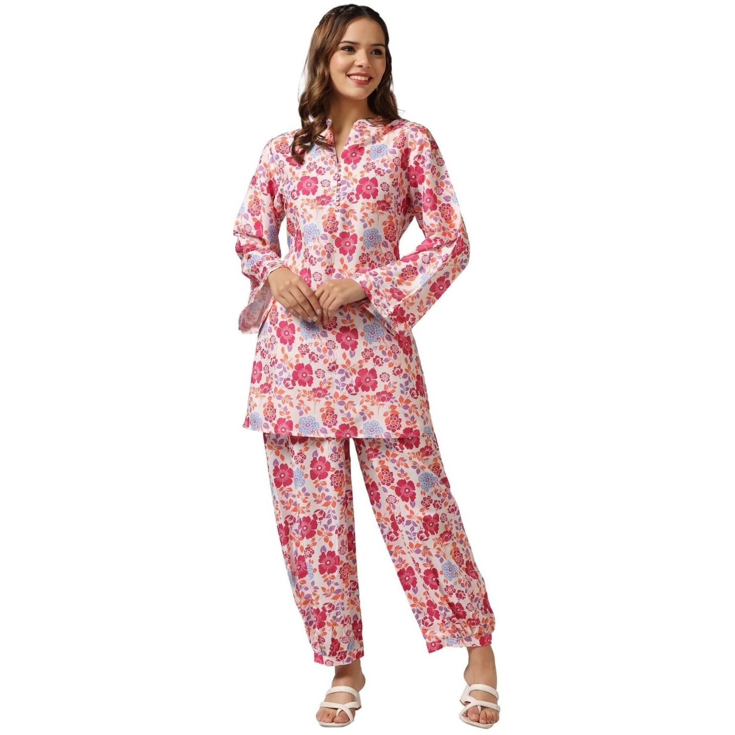 Greciilooks Women Rayon Casual Floral Regular Fit Co Ord Sets (Pink, Xx-Large)
