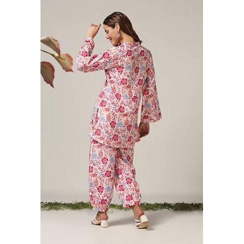 Greciilooks Women Rayon Casual Floral Regular Fit Co Ord Sets (Pink, Xx-Large)
