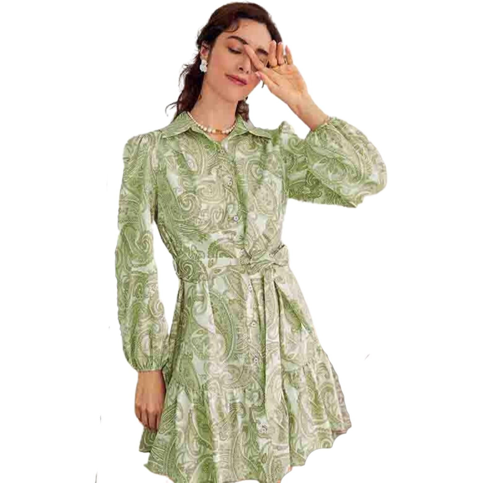 Greciilooks Womens Rayon A-Line Regular Fit Dress (Green, Small)