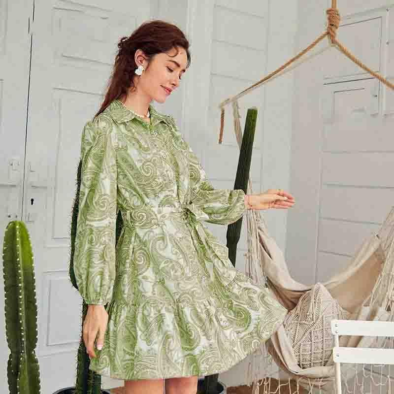 Greciilooks Womens Rayon A-Line Regular Fit Dress (Green, Small)