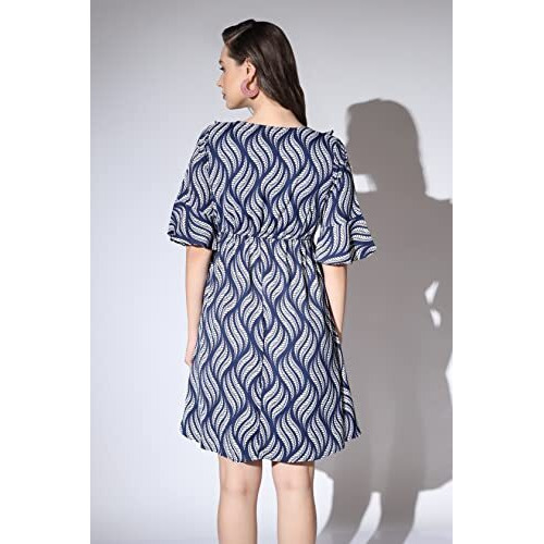 Greciilooks Western Dresses For Women| Crape Western Dress| Flared Dress For Girls| Half Sleeve Western Dress For Women| Dress Perfect For Outing| Short Dresses| Summer Wear (Xxx-Large, Navy Blue)