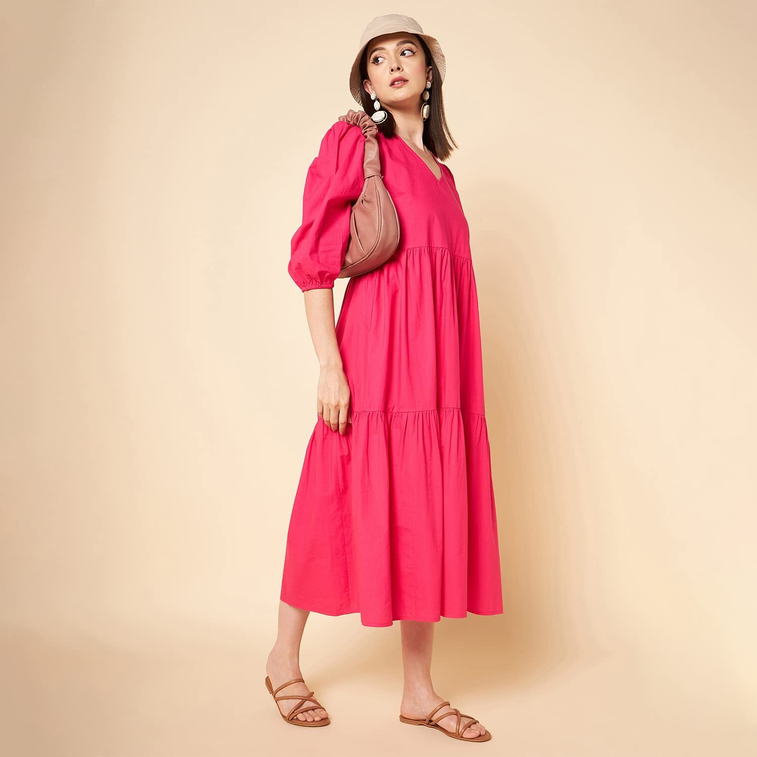 High Star Women's Cotton Full-Length Maxi Dresses (Hswdrs23005_Mg_Magenta_M), Pink