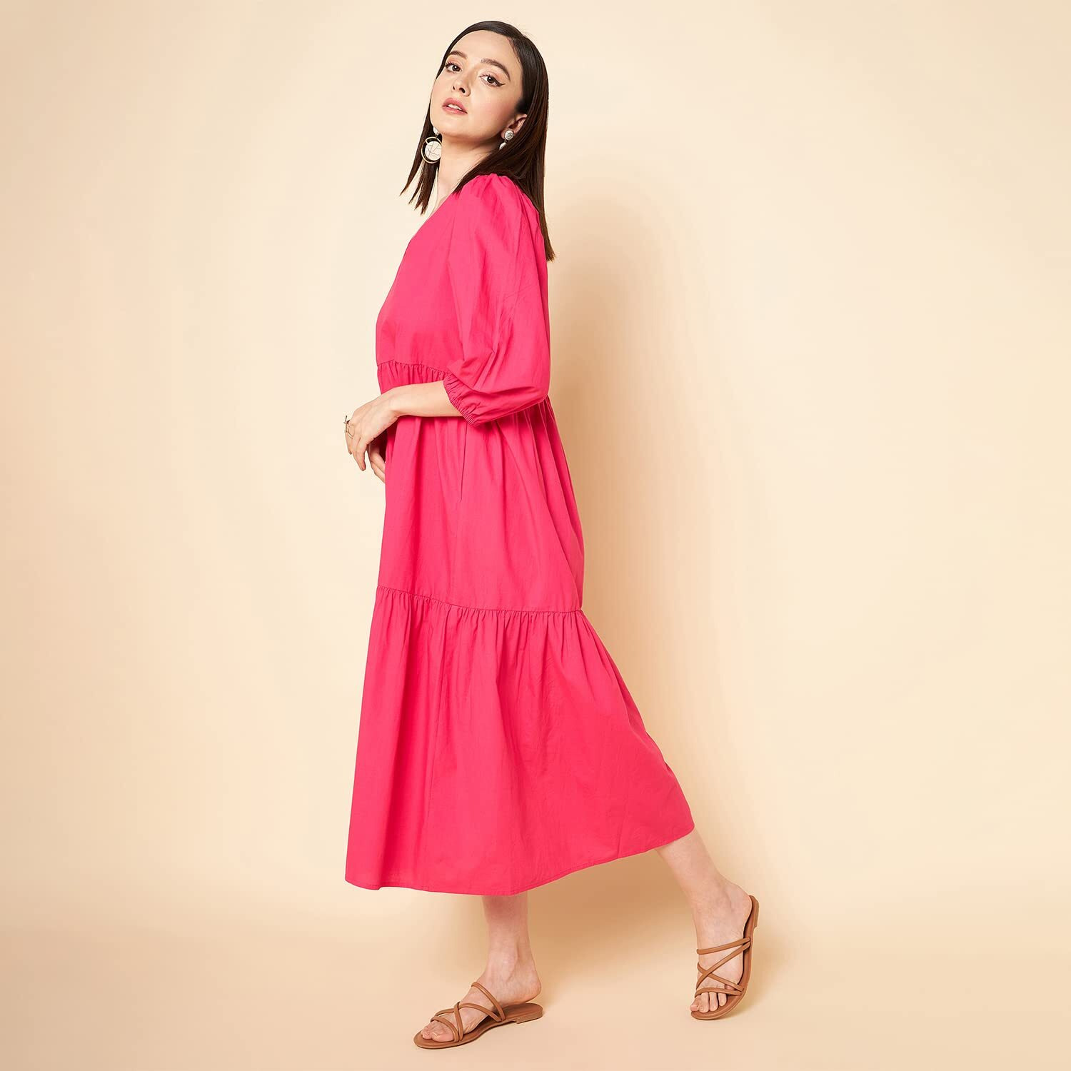 High Star Women's Cotton Full-Length Maxi Dresses (Hswdrs23005_Mg_Magenta_M), Pink