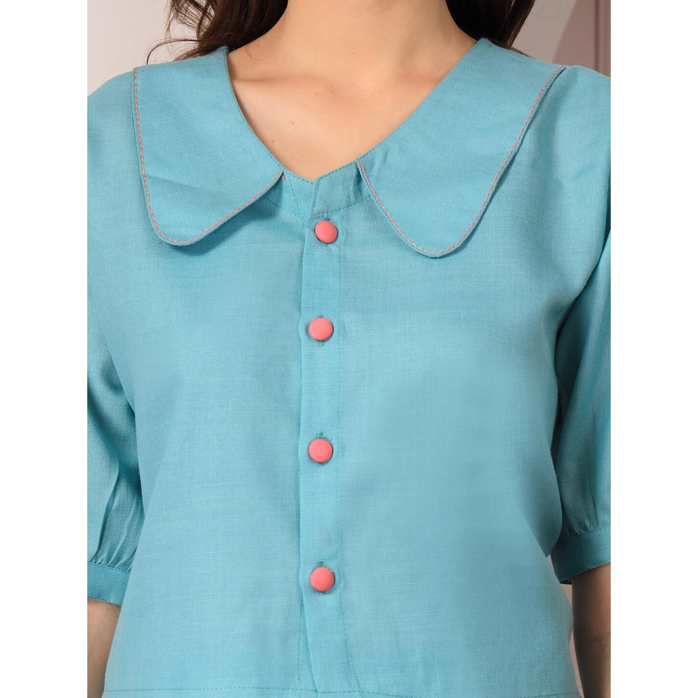 Stylum Women's Solid Cotton Blend Co-Ord Set (Csaquabeach36_Aqua, S)