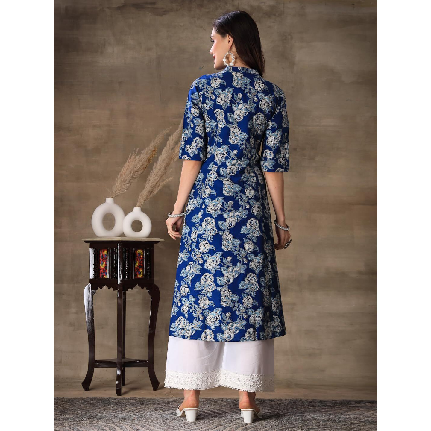 Stylum Women's Floral Printed Rayon A-Line Kurta (Joyblue40_Blue, L)