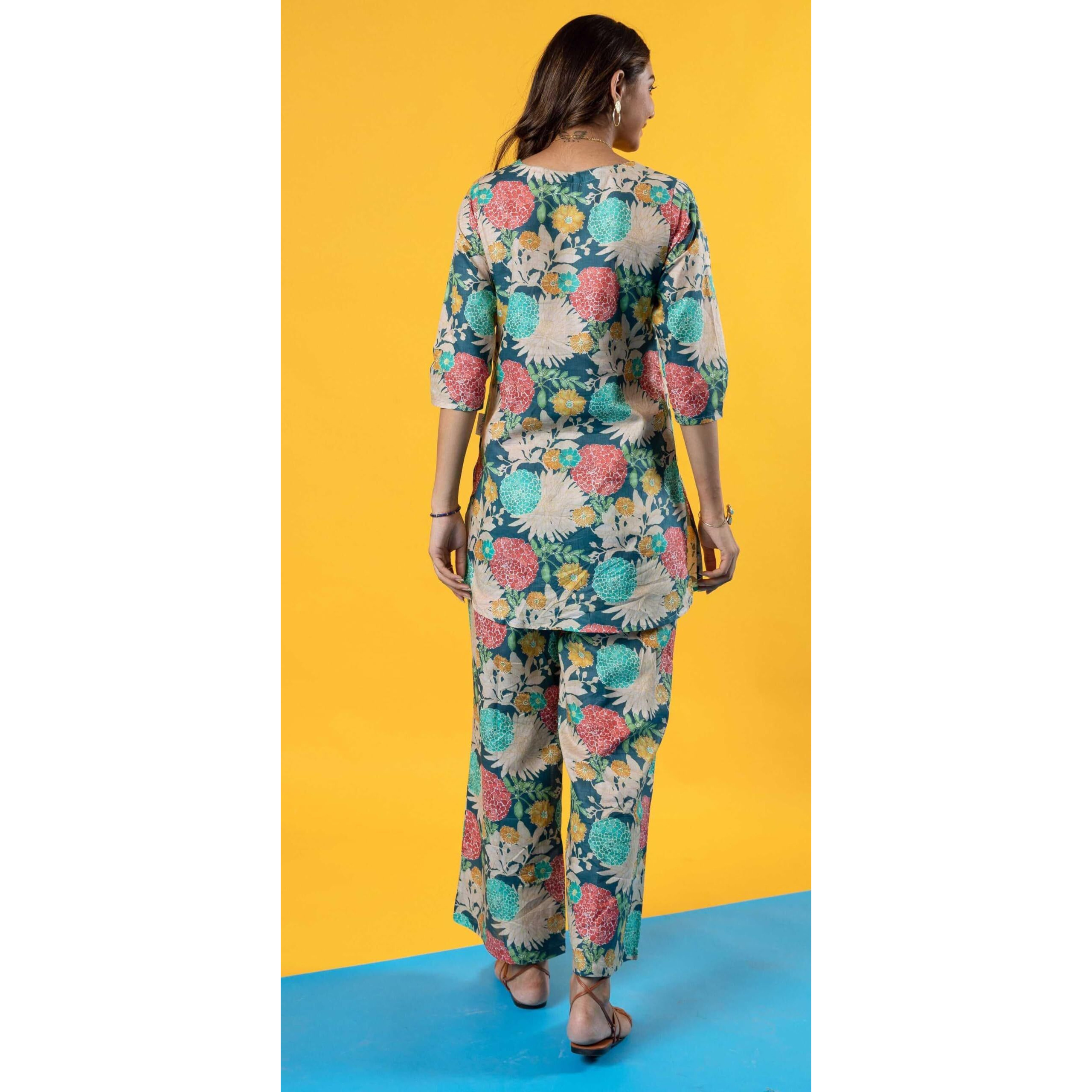 Sugathari Women's Dress Blue Keyhole Neck Co-Ods Set For Women (Co-Ods 97 Blue Xl)