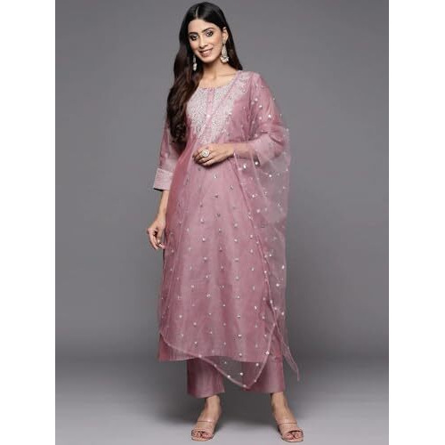 Varanga Women's Chanderi Silk Kurta Set (Frl_Var2205188_2205189_Mauve