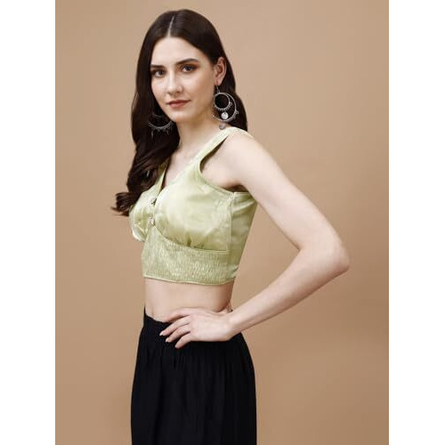 Womanista Women's Synthetic Solid Sleeveless Regular Fit Sequinned Blouse (Bl_05A_Pista Green L)