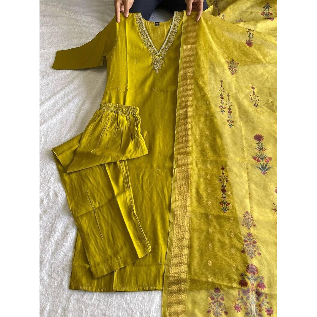 Xomantic Fashion Cotton Silk Purple Color Kurta Pant Set With Dupatta (In, Alpha, 2Xl, Regular, Mustard)