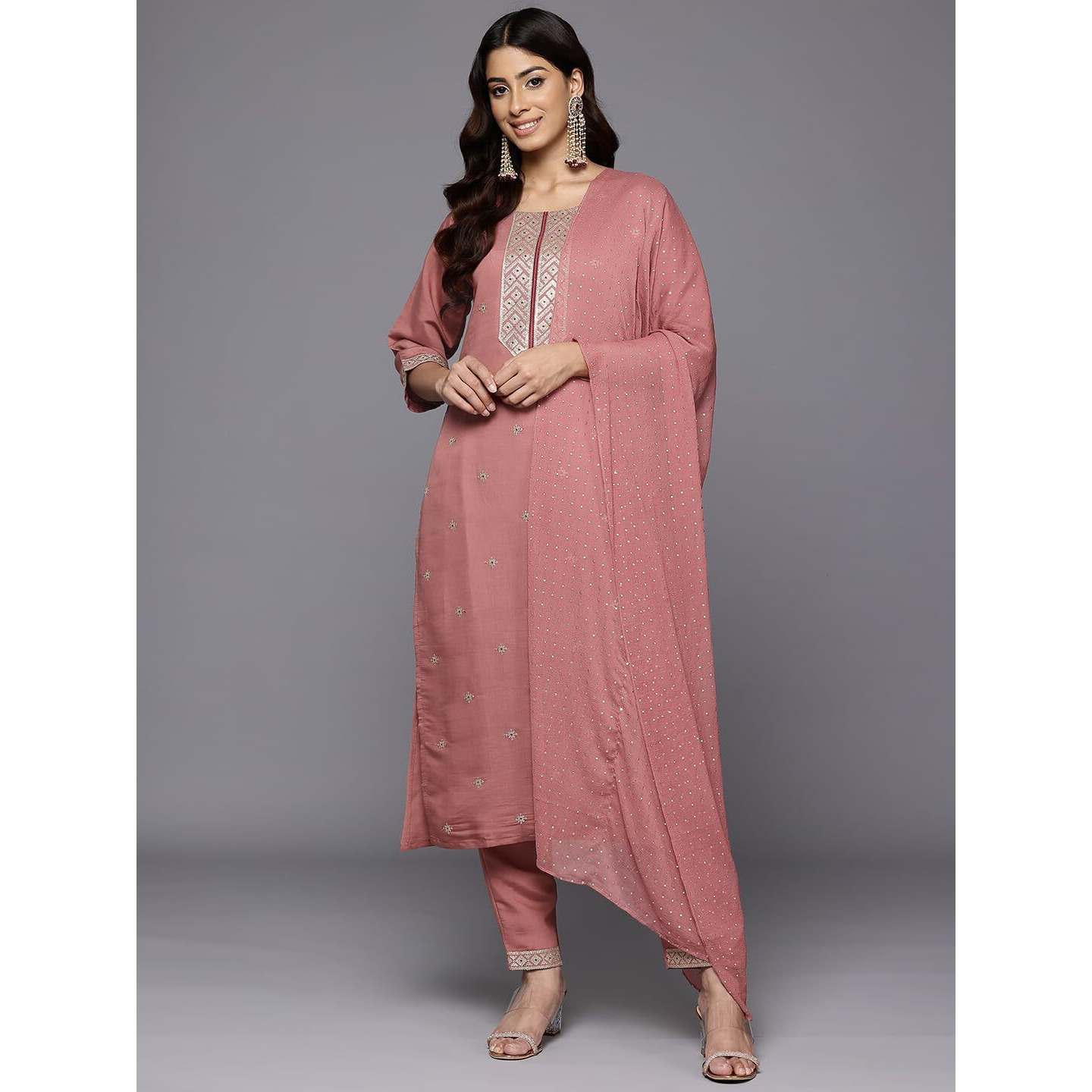 Varanga Women's Silk Blend Kurta Set (Vskd32691_Vardup2139-L_Mauve