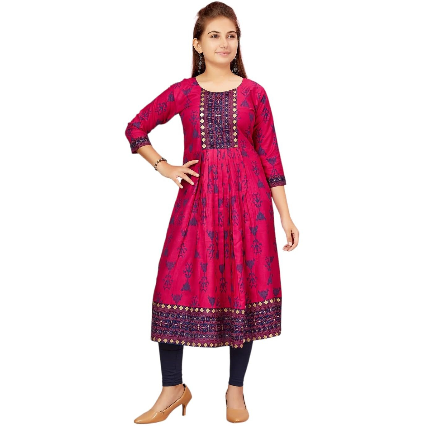 Aarika Girls Rani-N-Blue Colour Cotton Kurti Legging Set (Kl-K-Ap-1116-Rani-Navy-Blue-36)