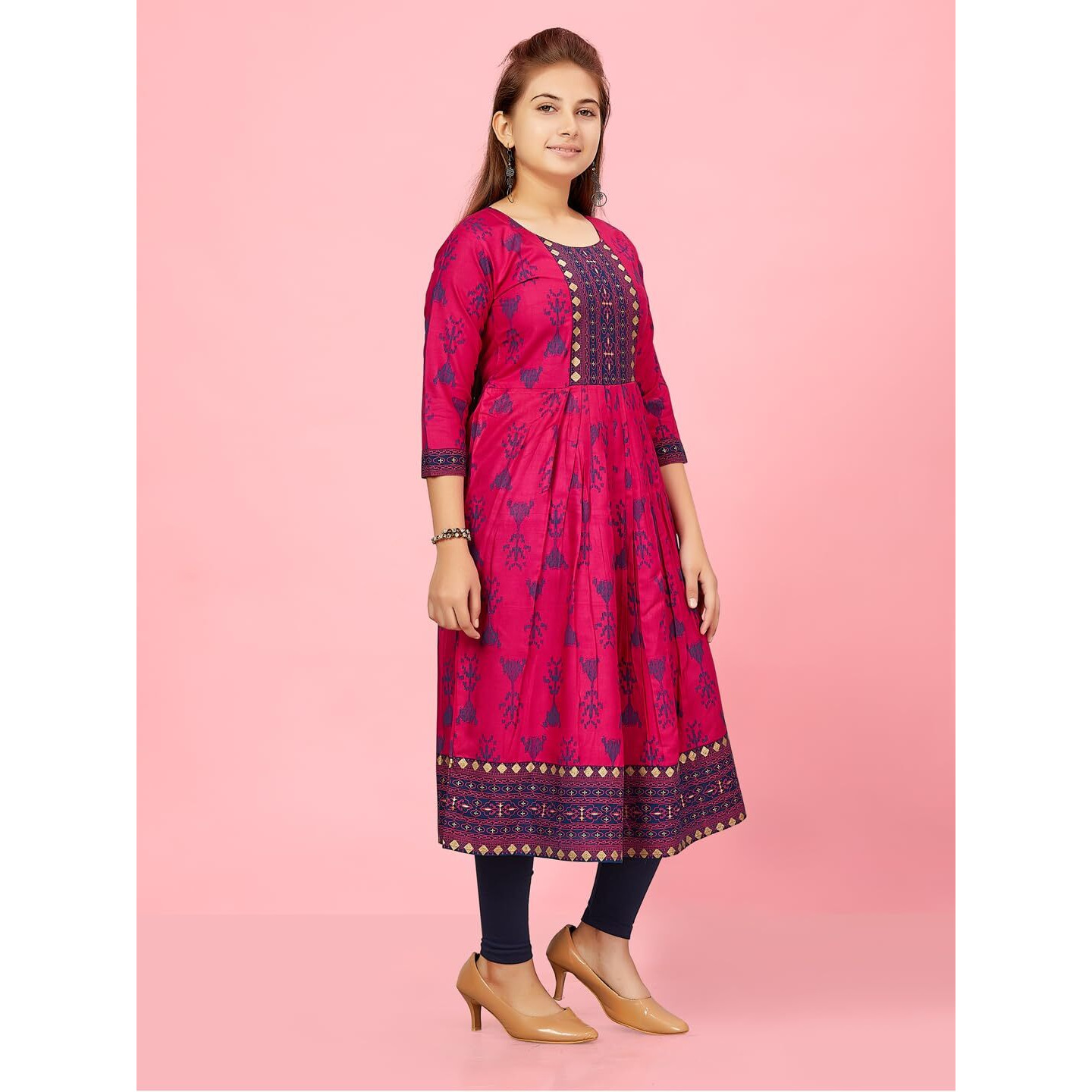 Aarika Girls Rani-N-Blue Colour Cotton Kurti Legging Set (Kl-K-Ap-1116-Rani-Navy-Blue-36)