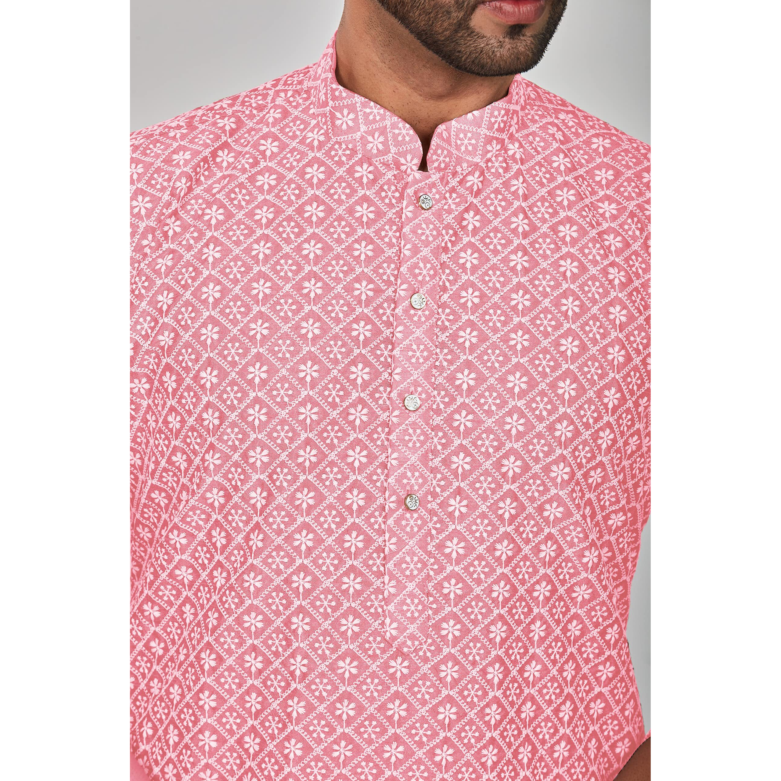 Be Active Men's Embroidered Lucknowi Pink Kurta Set || Men Kurta Pajama || Men Kurta Pajama Set || Kurta Pajama For Men (Rfsk0013 11 Set Xxl)
