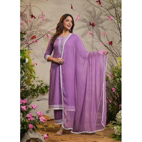 Fabnex Kurta Set For Women | Women Embroidered Kurta Set | Women Kurta Sets Kurtis | Women Kurta Pant Set (K-97-98) (Purple, L)