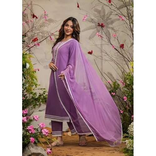 Fabnex Kurta Set For Women | Women Embroidered Kurta Set | Women Kurta Sets Kurtis | Women Kurta Pant Set (K-97-98) (Purple, L)