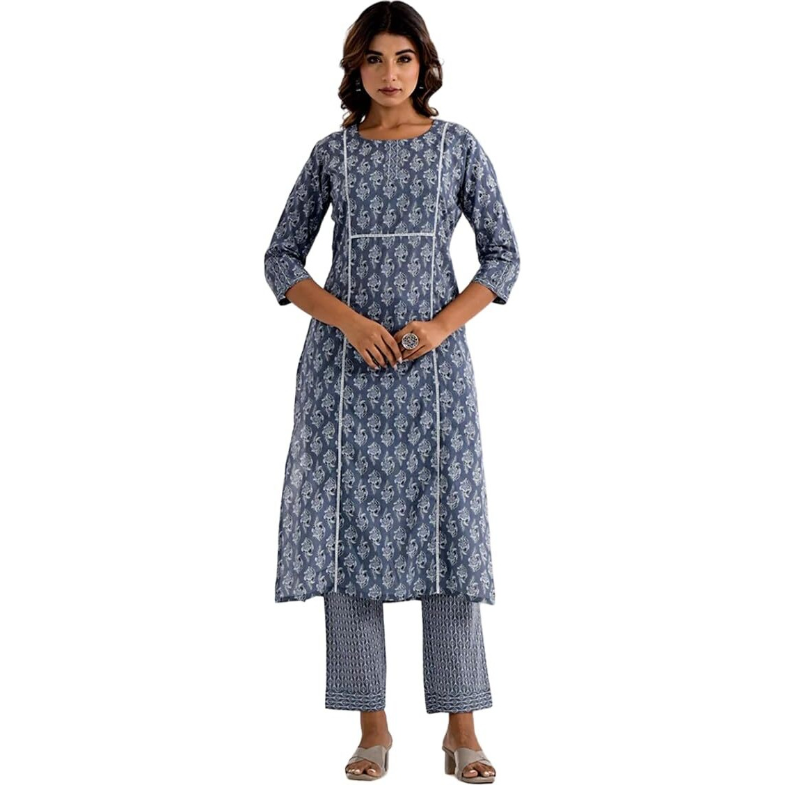 Fabnex Cotton Blend Regular Women Kurta Set (K-69-Blue-M_Blue