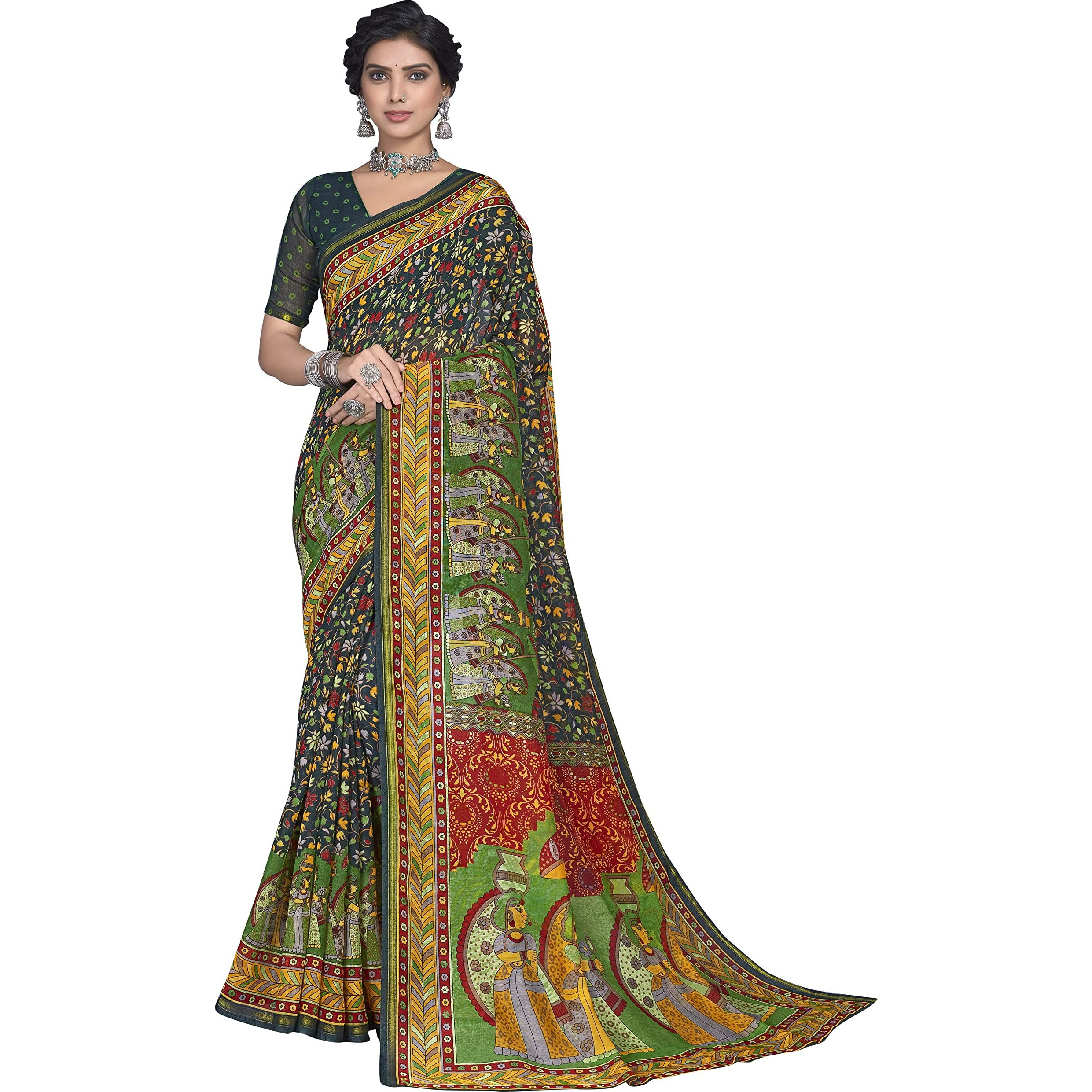 Glory Sarees Womens Cotto Silk Saree With Blouse Piece (Shubh101_Darkgreen)