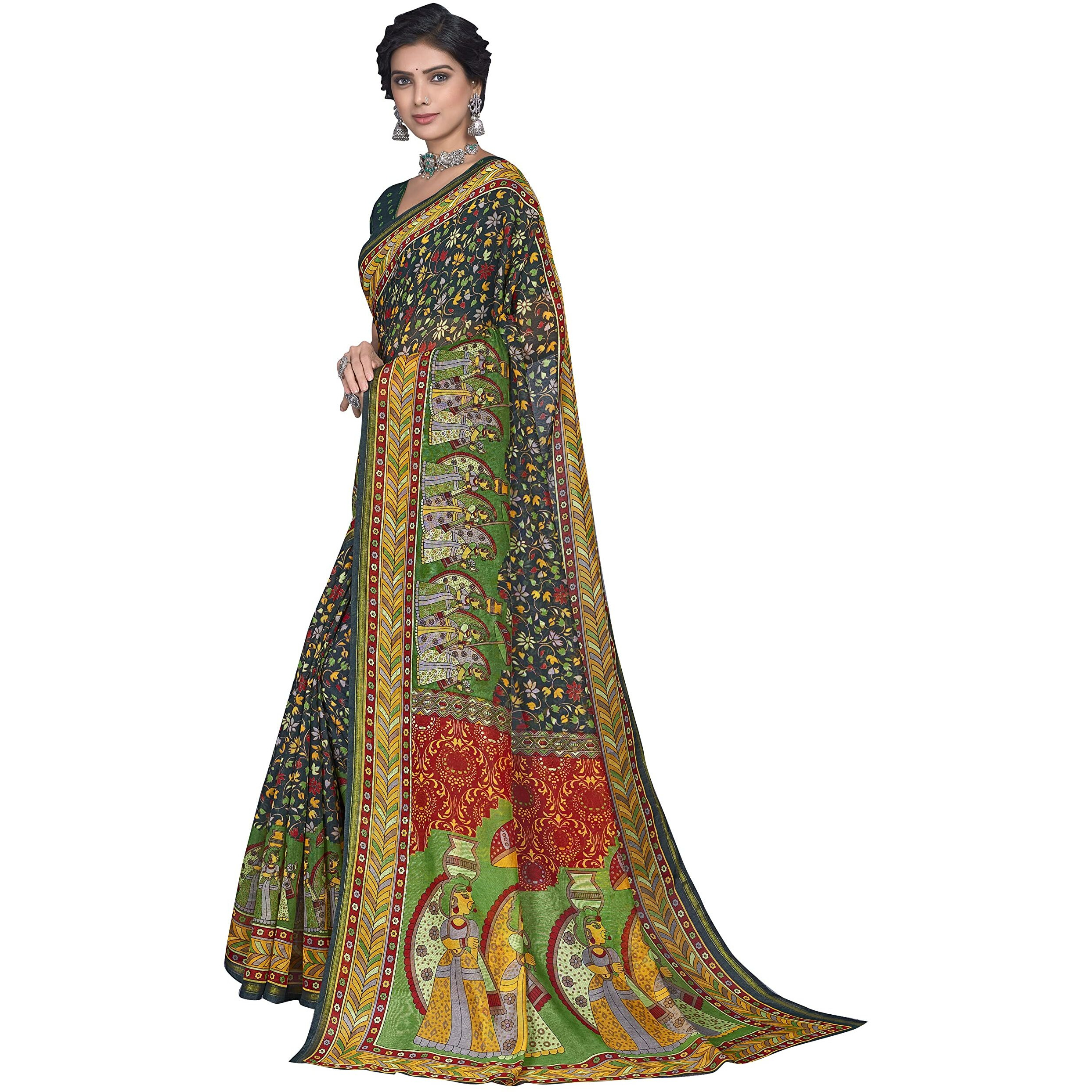 Glory Sarees Womens Cotto Silk Saree With Blouse Piece (Shubh101_Darkgreen)