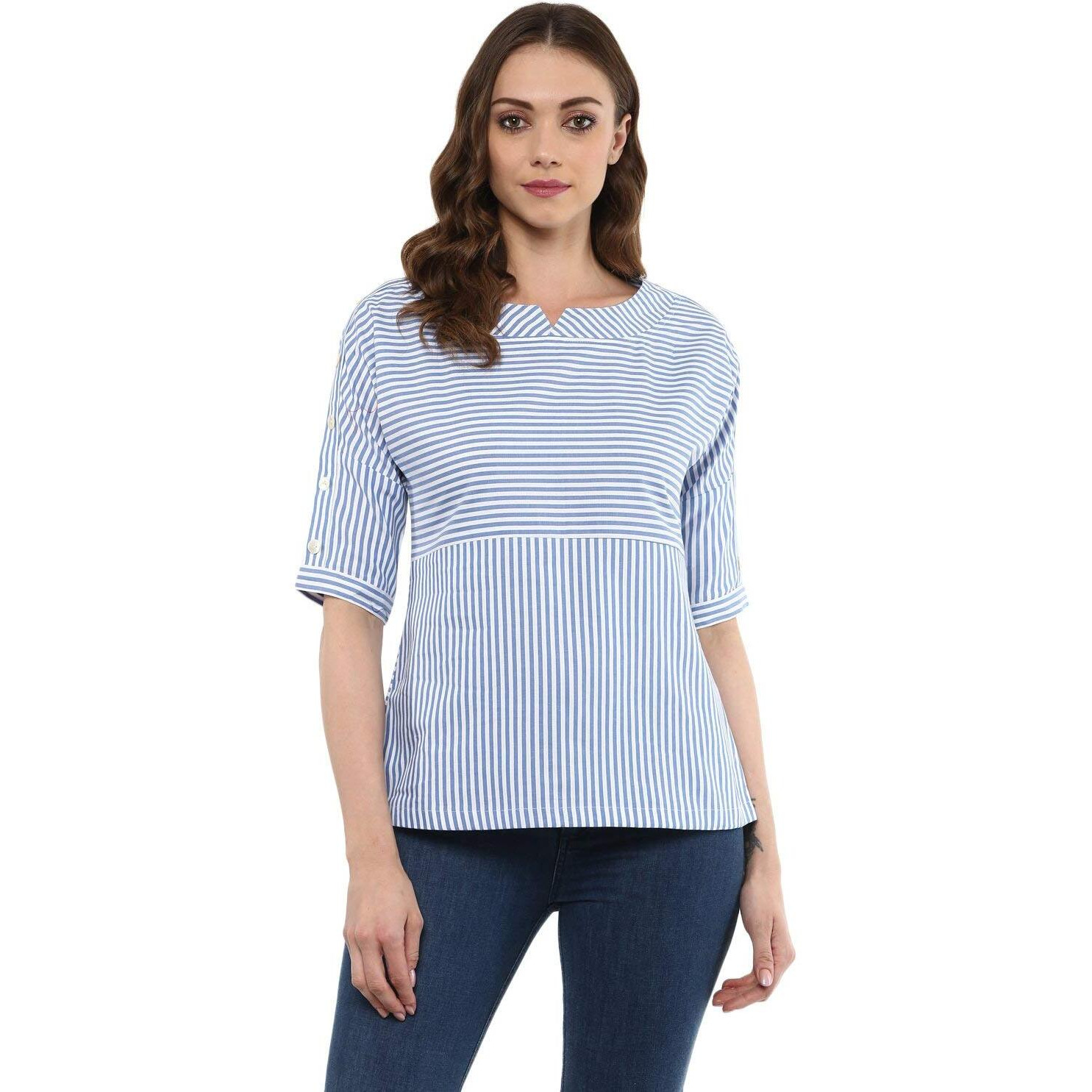 Idalia Blue- White Striped Top