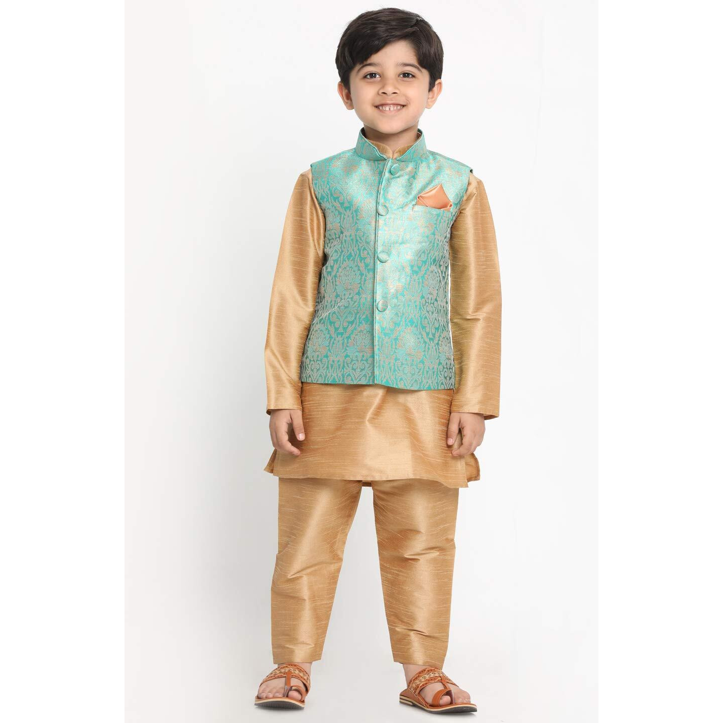 Jbn Creation Boys' Green Silk Blend Kurta And Pyjama Set_Vasbj024Gn_30