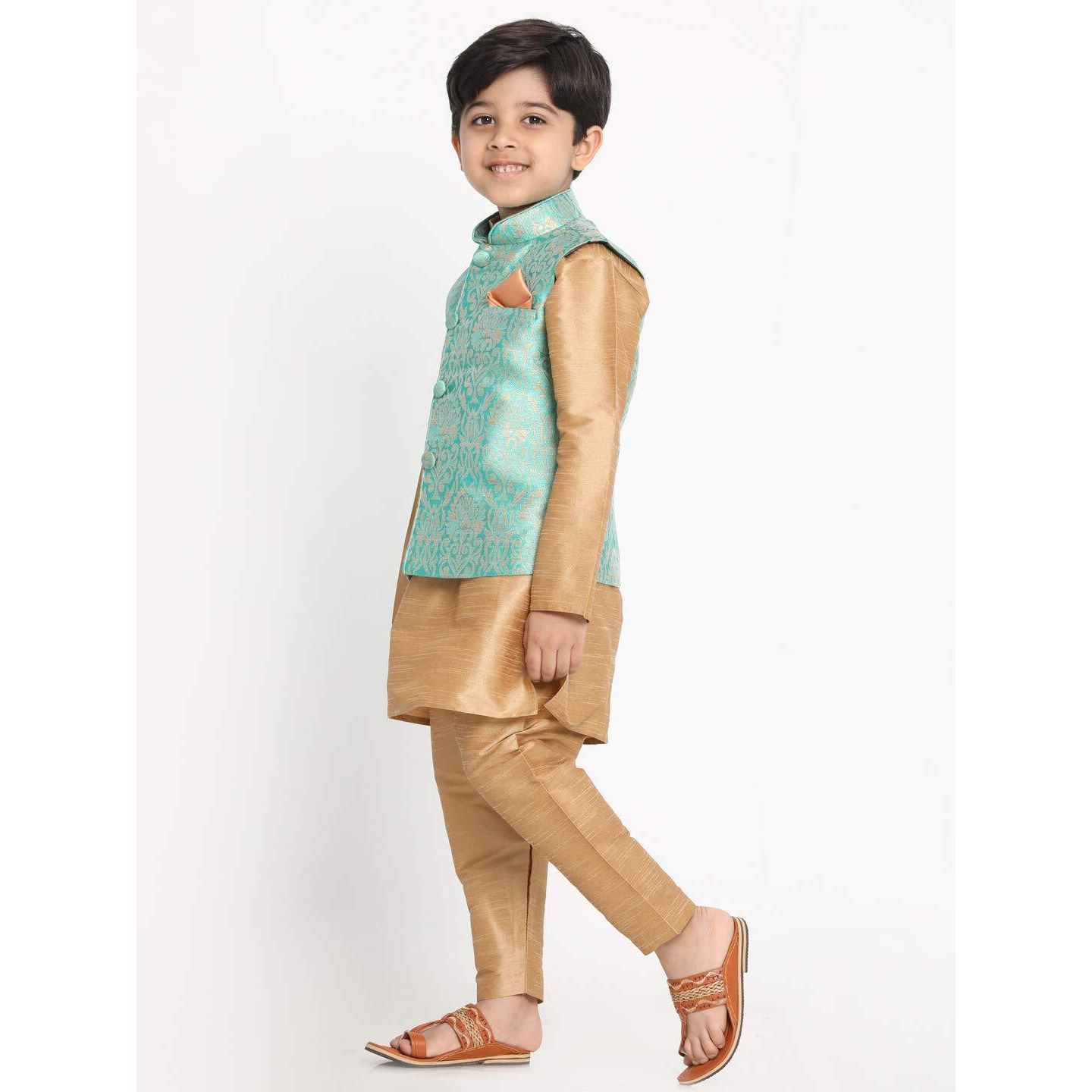 Jbn Creation Boys' Green Silk Blend Kurta And Pyjama Set_Vasbj024Gn_30