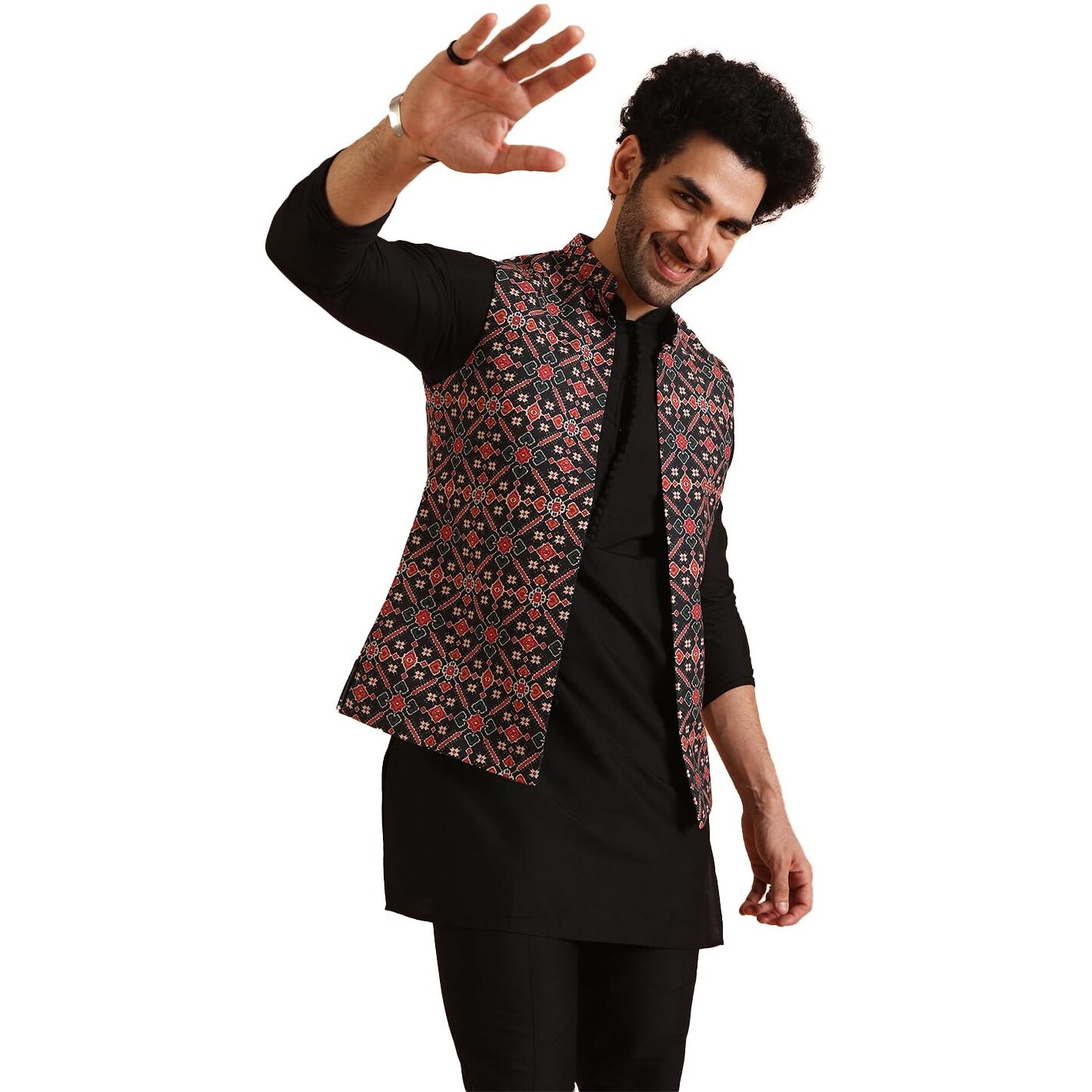 Kisah Cotton Blend Kurta Jacket Trouser Set For Men | Nehru Jacket Waistcoat Kurta Set With Trousers | Mens Ethnic Collections-Ka-0863-5389-T303-44-Multi