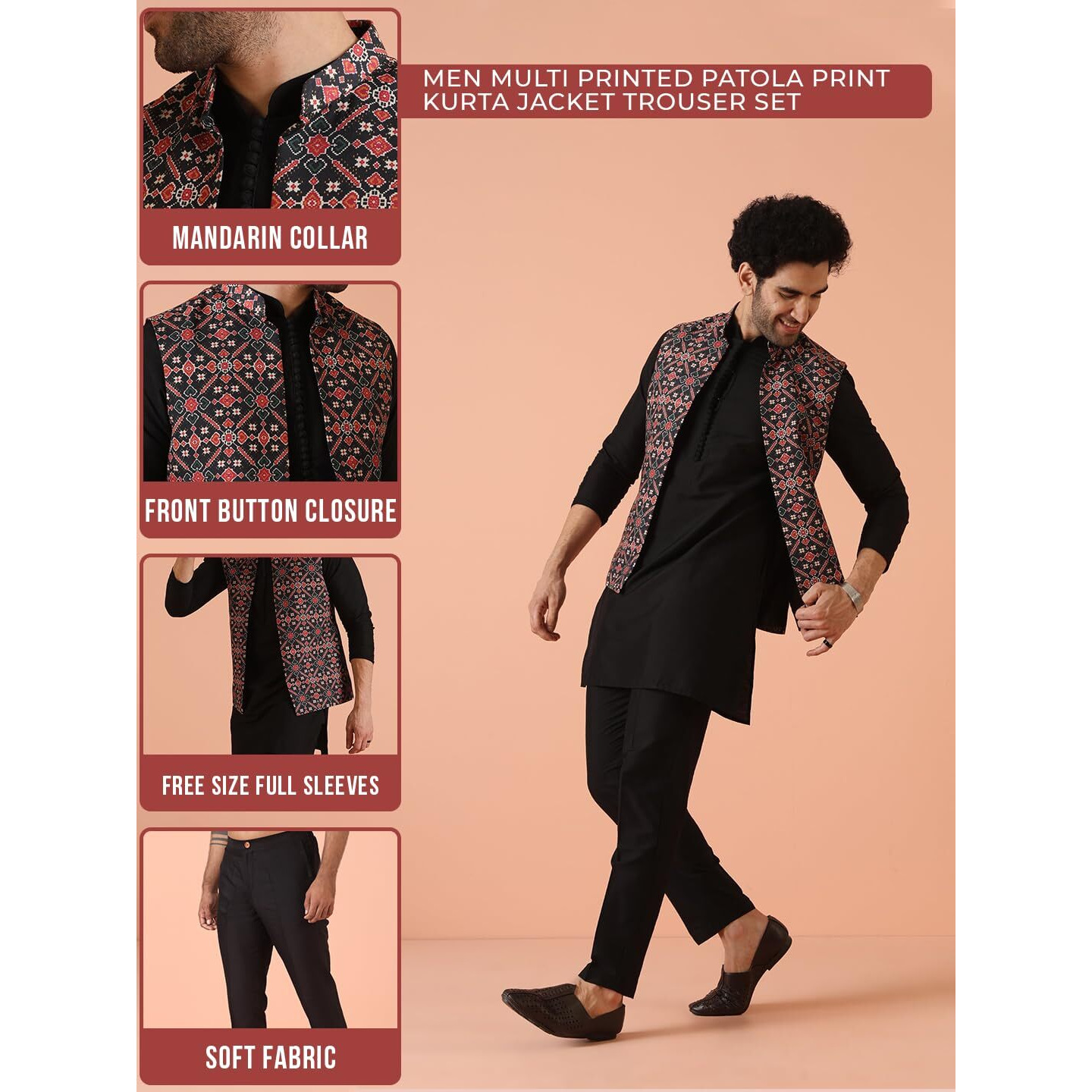 Kisah Cotton Blend Kurta Jacket Trouser Set For Men | Nehru Jacket Waistcoat Kurta Set With Trousers | Mens Ethnic Collections-Ka-0863-5389-T303-44-Multi