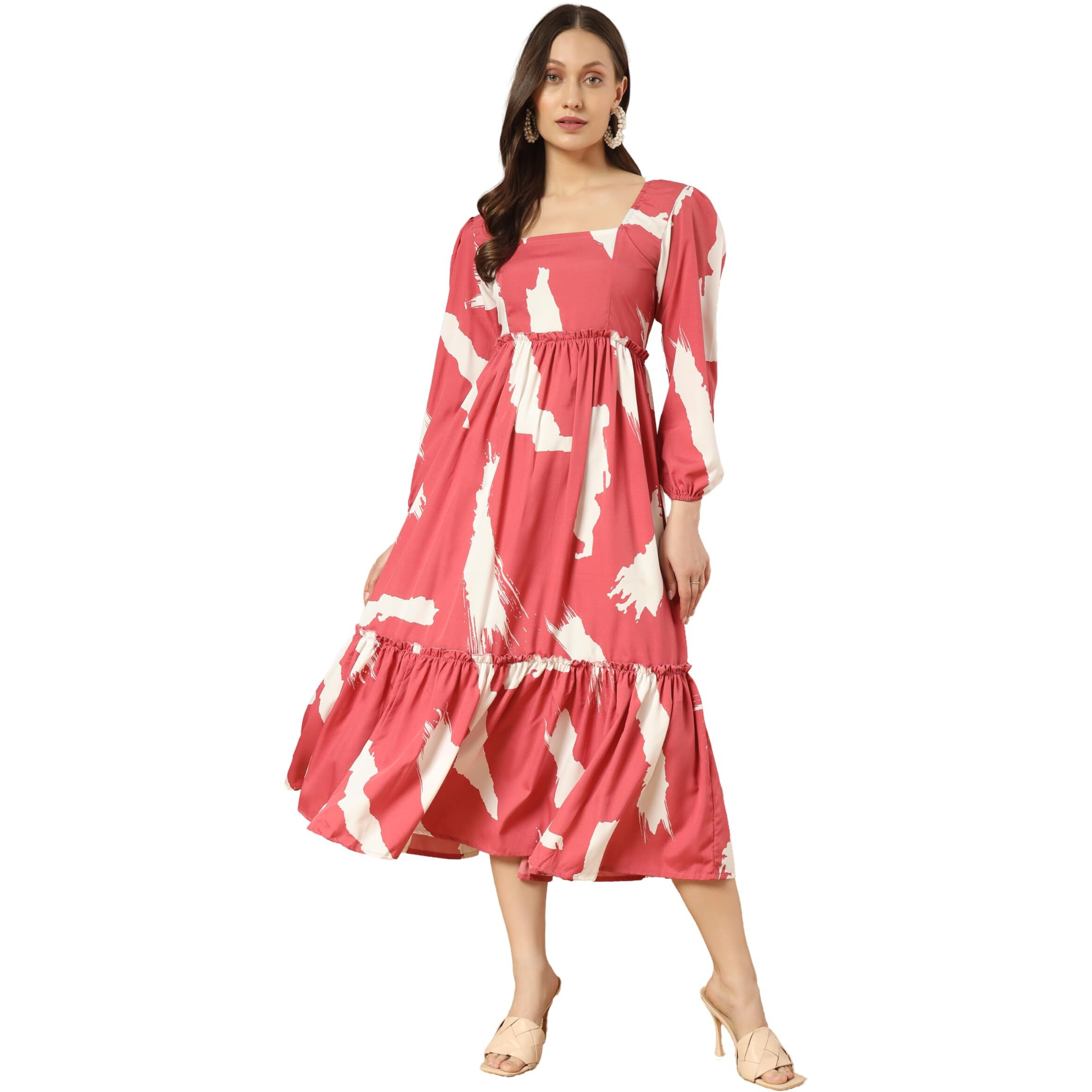 Kzully Women's Crepe A-Line Midi Dress (5001-Brush-Peach-S_Pink