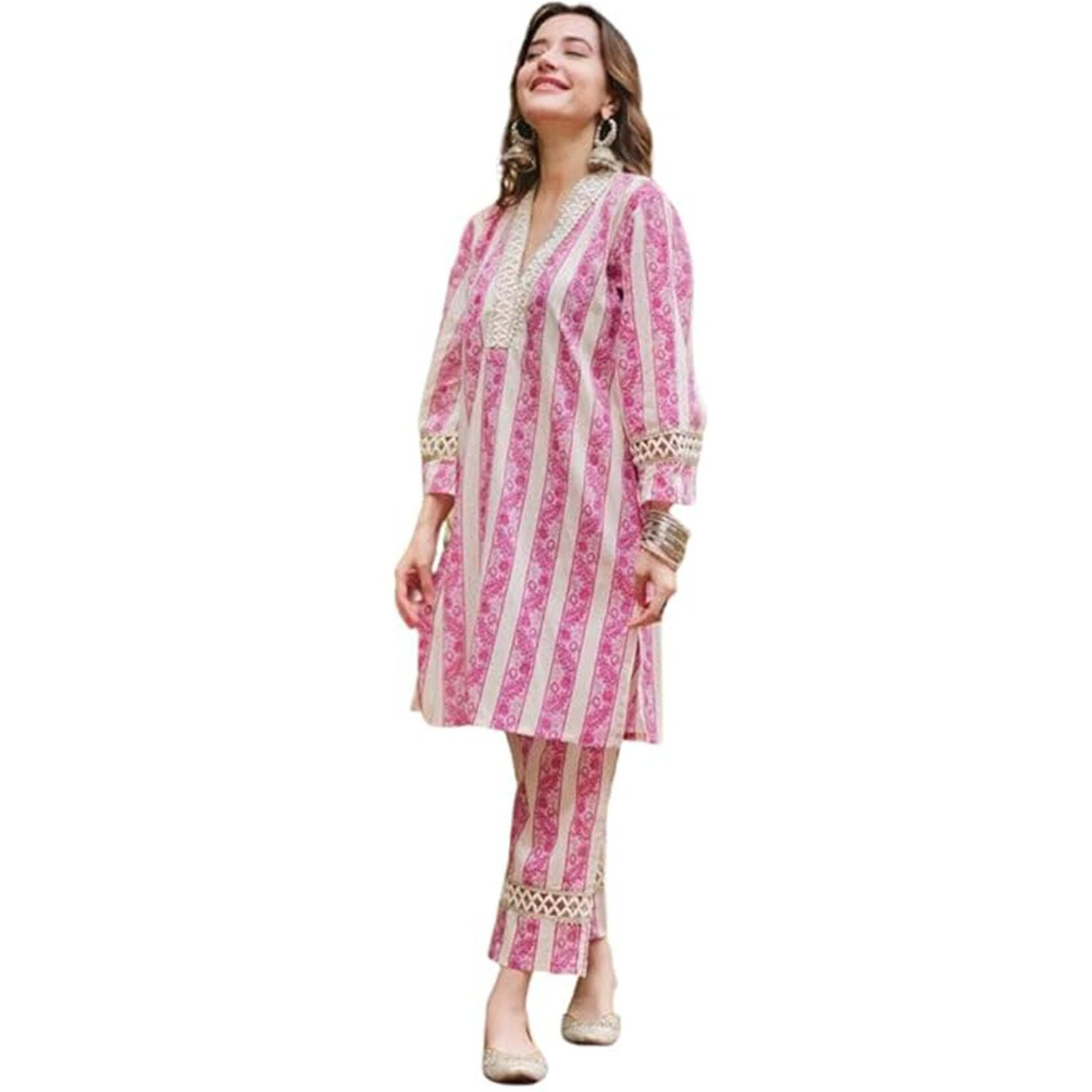 Lookmark Women's Cotton Blend Kurta And Pant - Suitable For Every Indian Occasion (Az-Lm-Og-Ks2192-Xxl) Pink