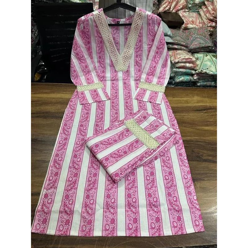 Lookmark Women's Cotton Blend Kurta And Pant - Suitable For Every Indian Occasion (Az-Lm-Og-Ks2192-Xxl) Pink