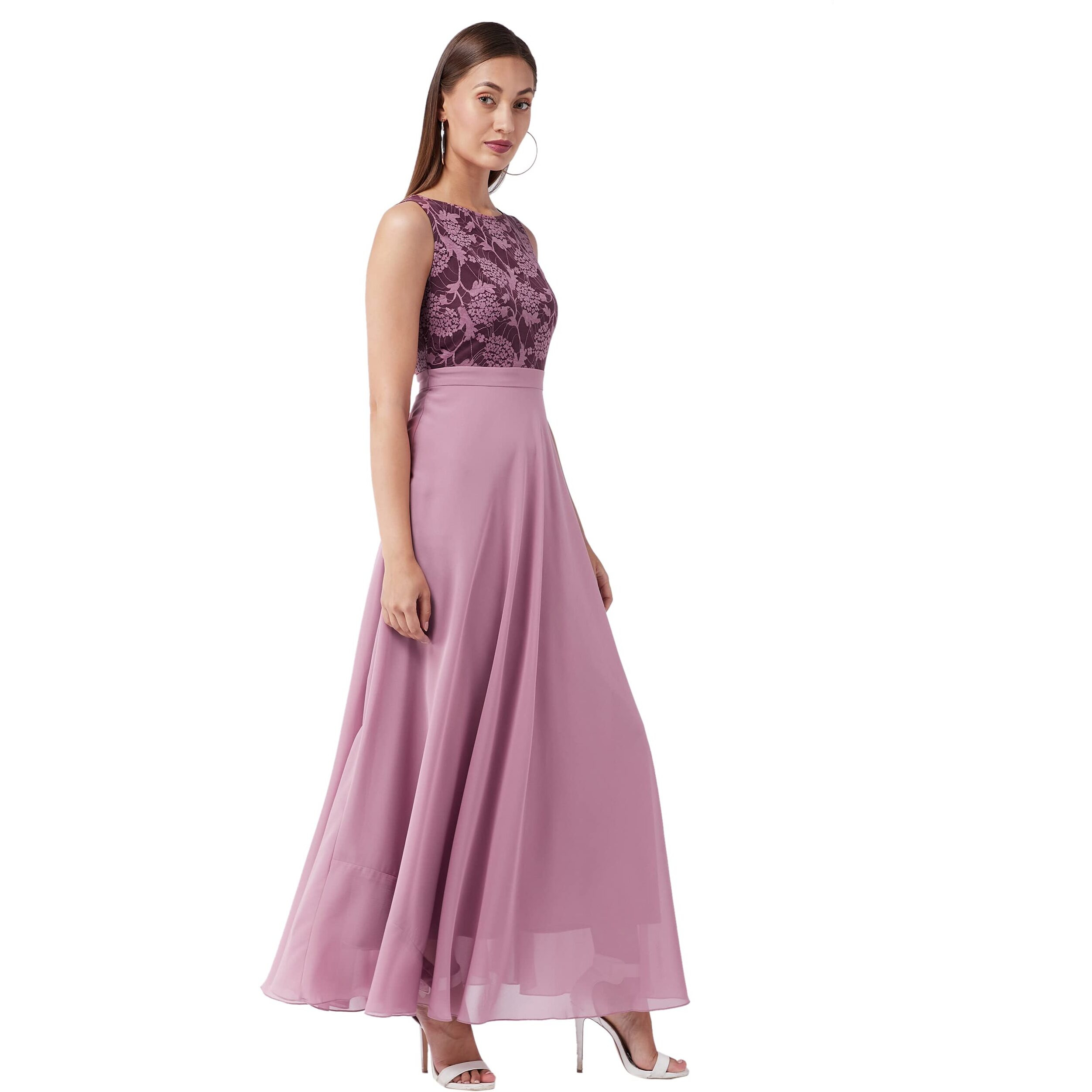 Miss Chase Women's Lavender Round Neck Sleeveless Solid Lace Overlaid Maxi Dress (Mcaw19D08-57-196-04,Lavender,M)