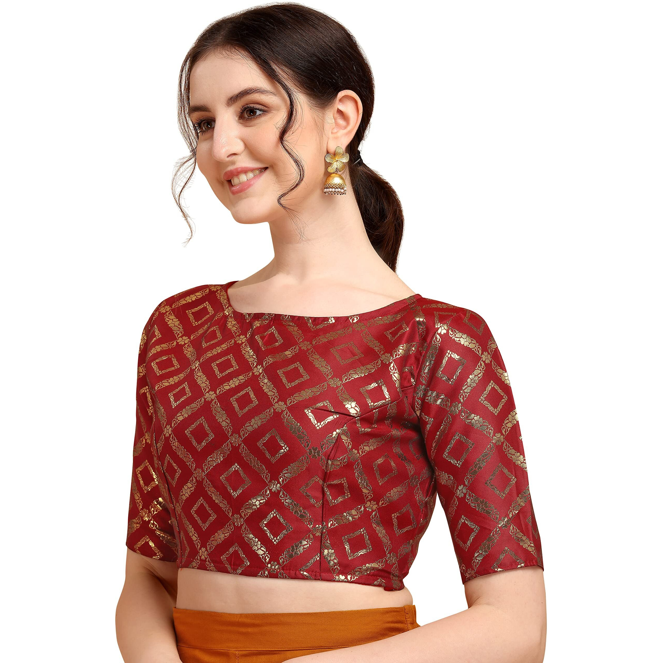 Oomph Women's Art Silk Half Sleeve Blouse (Rbbl145M_Brick Red_M)
