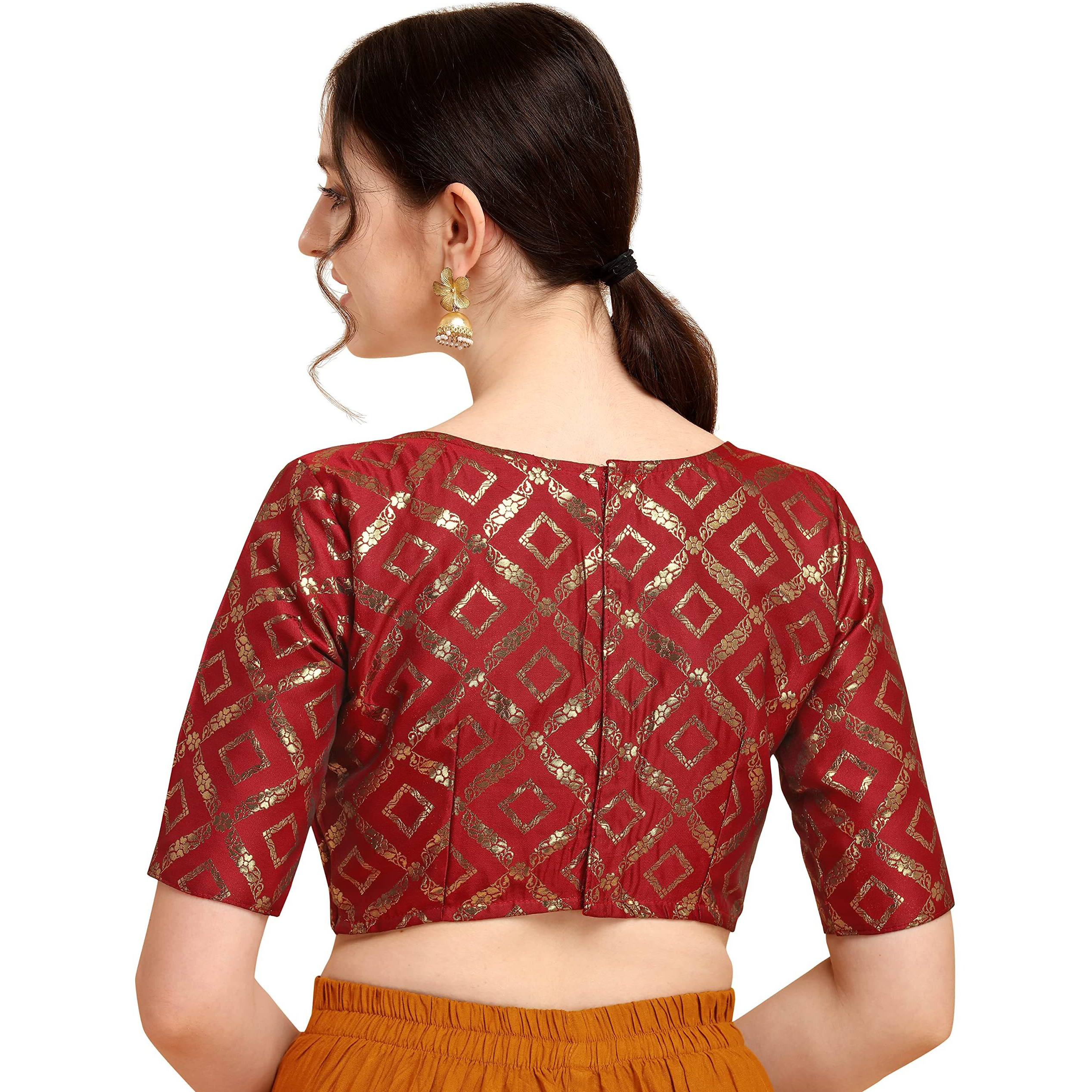 Oomph Women's Art Silk Half Sleeve Blouse (Rbbl145M_Brick Red_M)