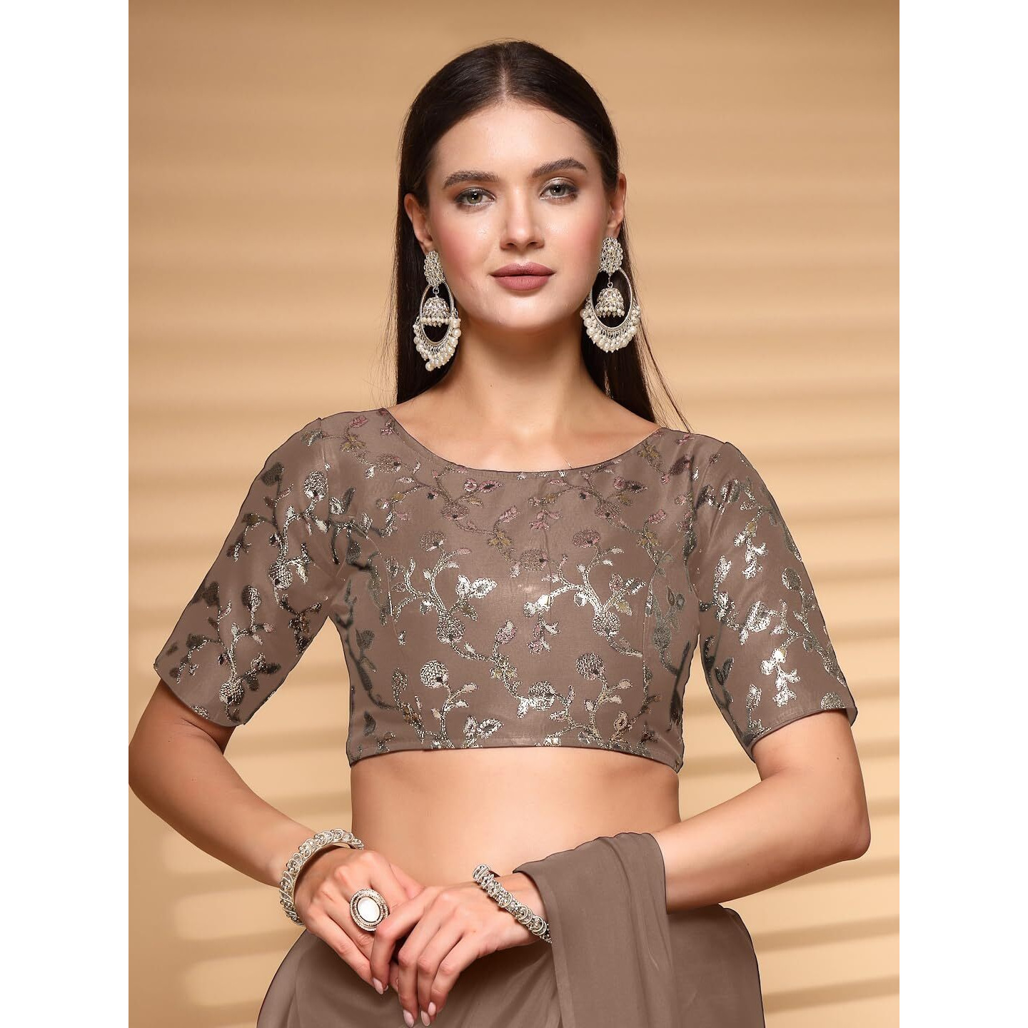 Oomph Readymade Blouse For Women, Brocade, Boat Neck, Rbbl493