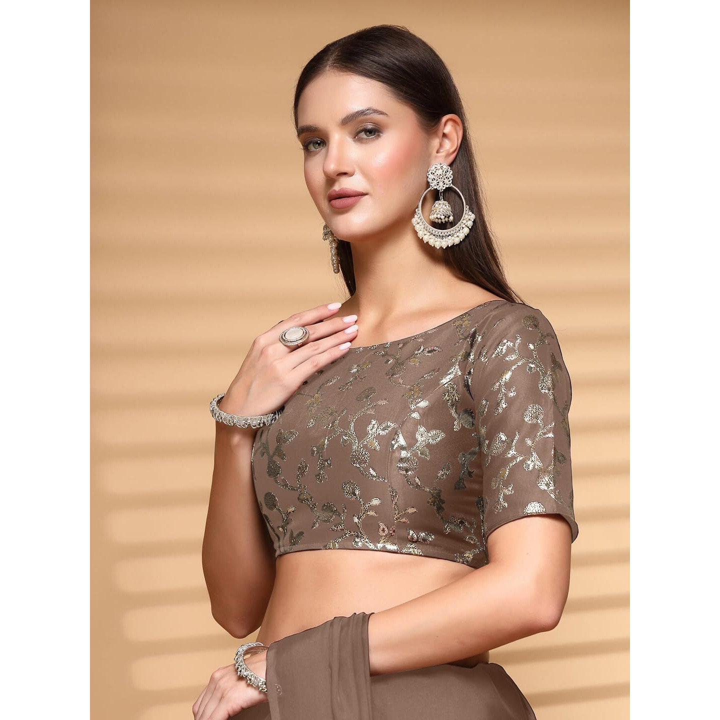 Oomph Readymade Blouse For Women, Brocade, Boat Neck, Rbbl493