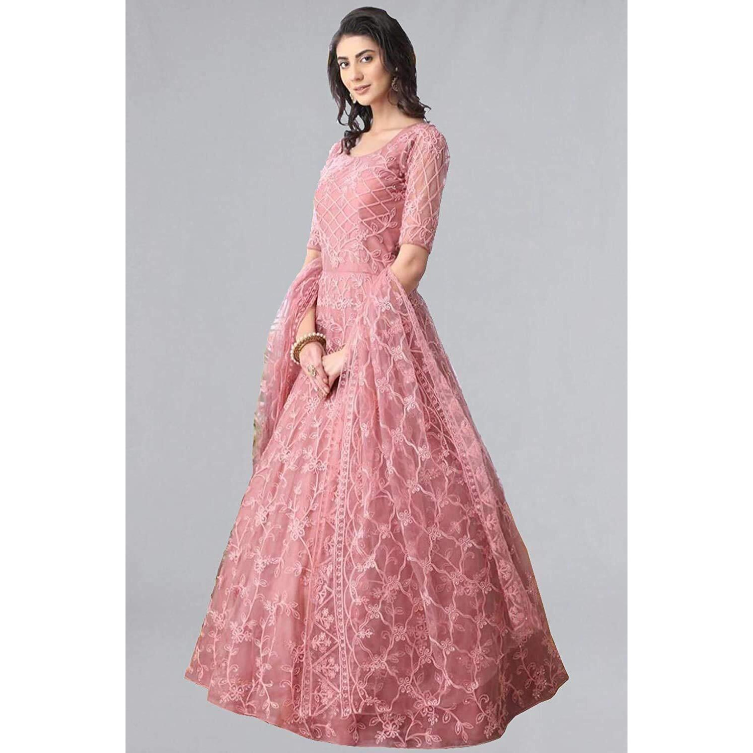 Patlani Women's Fit And Flare Knee Length Gown (Pa-Jall-Gown_Pink_Xl)