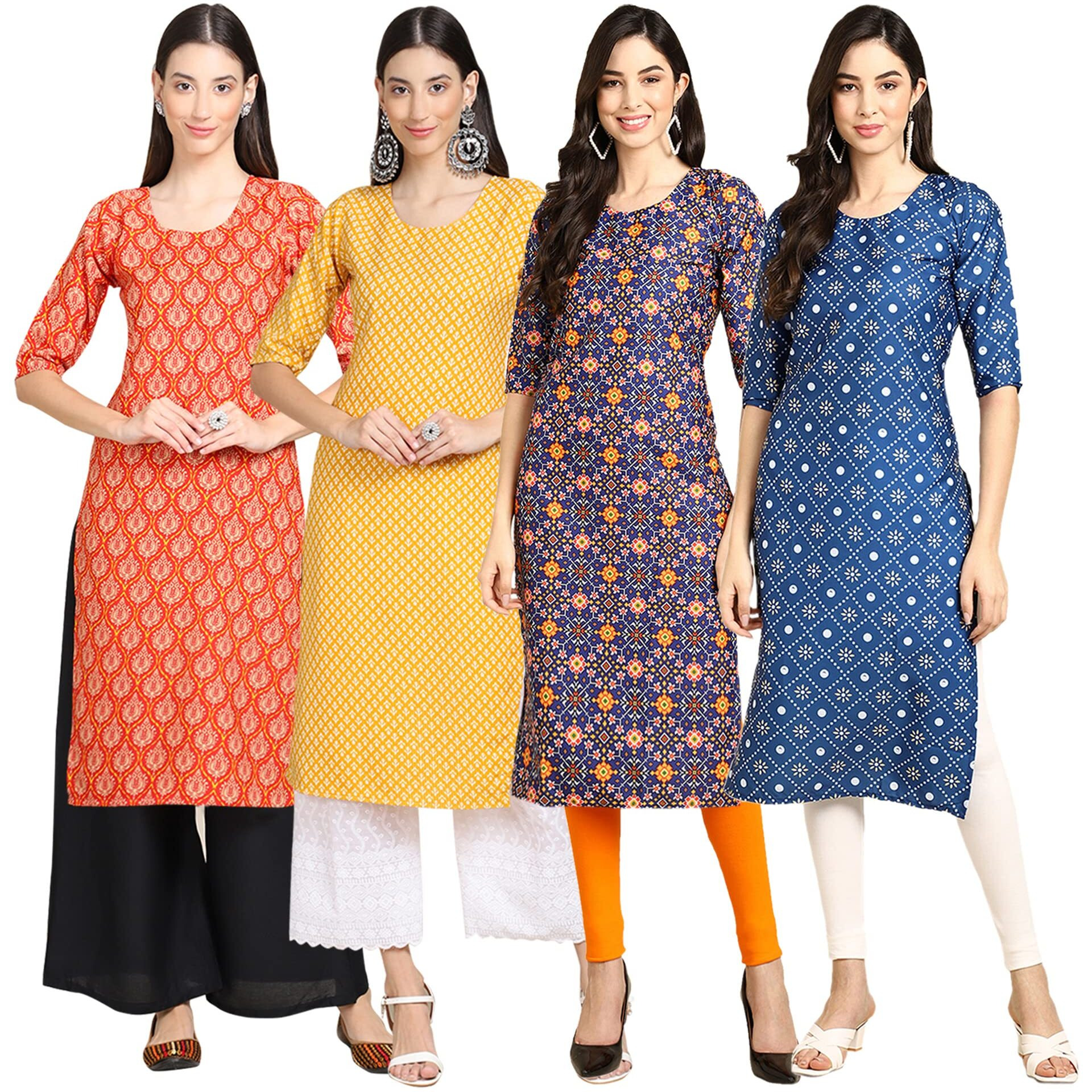 Pinkmint Women's Crepe Digital Print Straight Kurta(Pack Of 4)[Qy-354-350-369-353-M]
