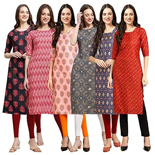 Pinkmint Women's Crepe Digital Print Straight Kurta(Pack Of 6)[Qv-345-328-368-341-358-370-Xl]