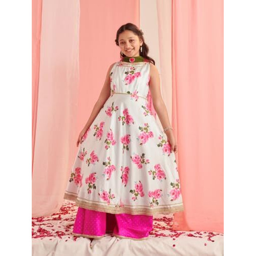 Pspeaches Girl's Silk Blend Regular Kurta Set (Ks-Ltbluedupion-13-14Y_Blue