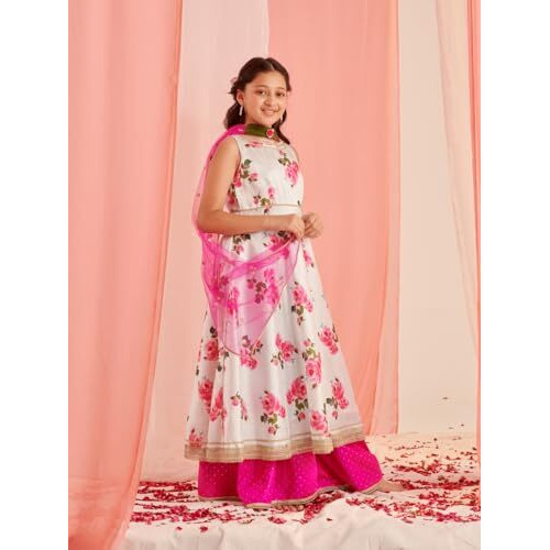 Pspeaches Girl's Silk Blend Regular Kurta Set (Ks-Ltbluedupion-13-14Y_Blue