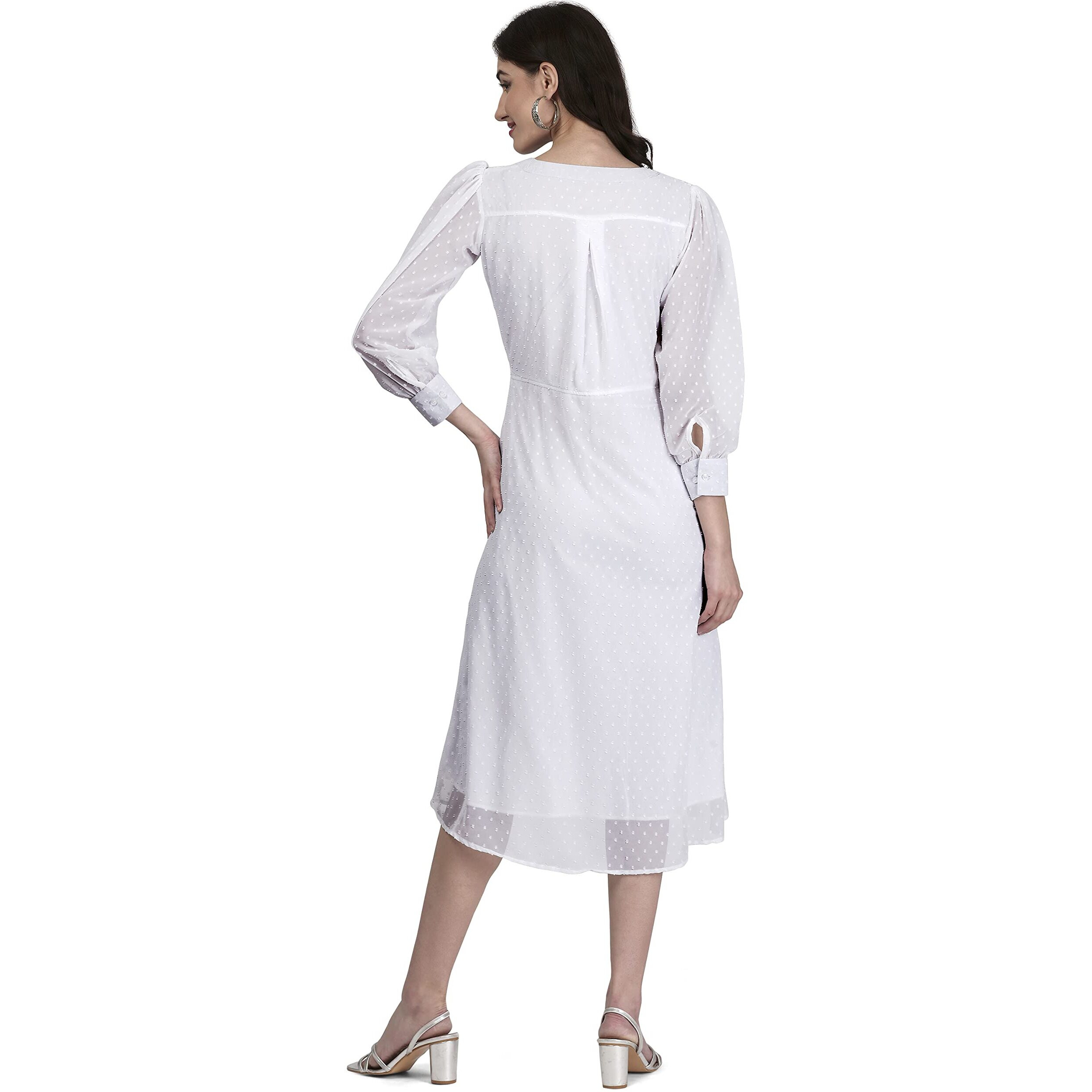 Pujia Mills Women Casual V-Neck Dress White