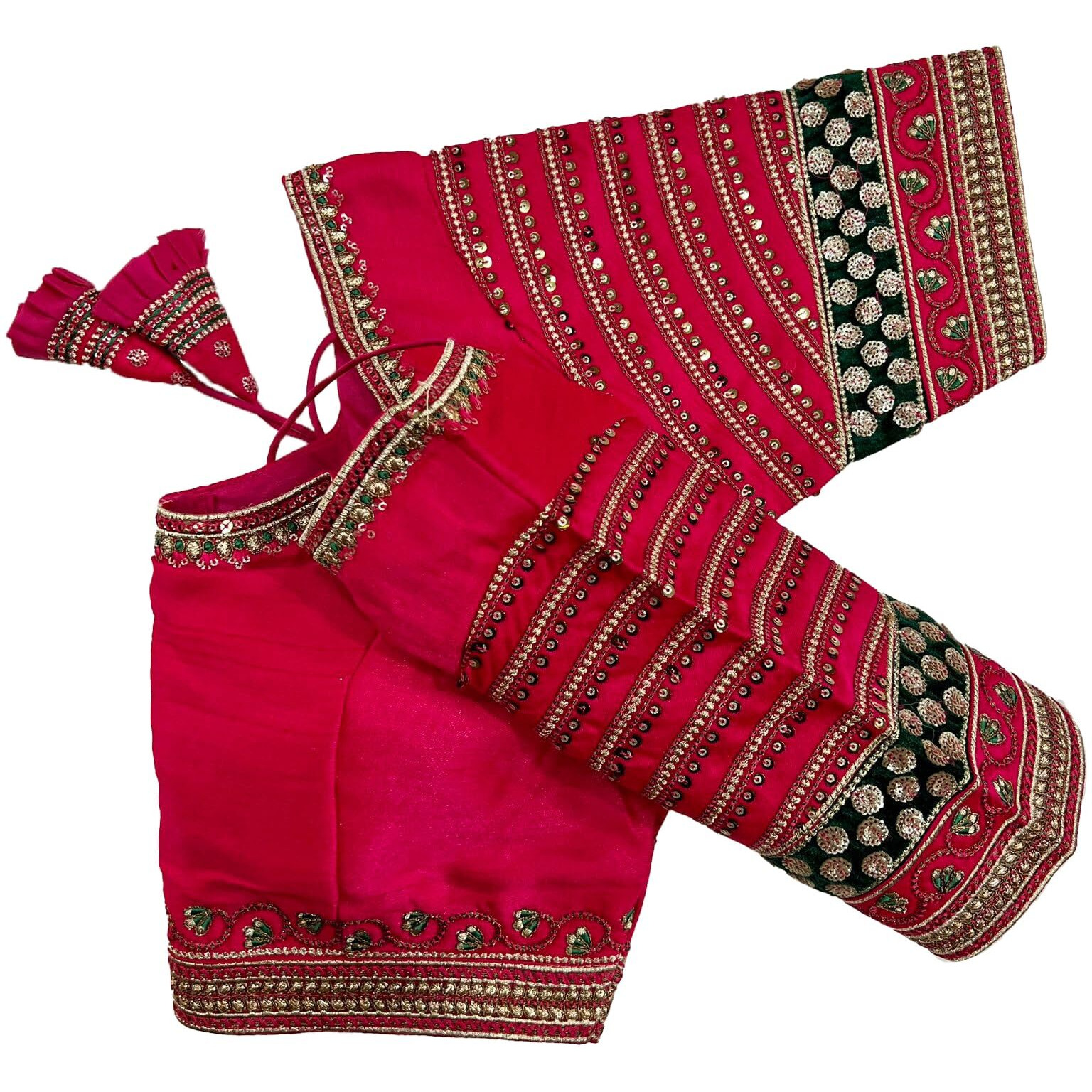 Pujia Mills Women's Multi & Sequence Embroidery Maggam Work Readymade Blouse(Ponds Parent) (Rani)