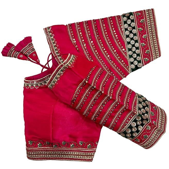 Pujia Mills Women's Multi & Sequence Embroidery Maggam Work Readymade Blouse(Ponds Parent) (Rani)