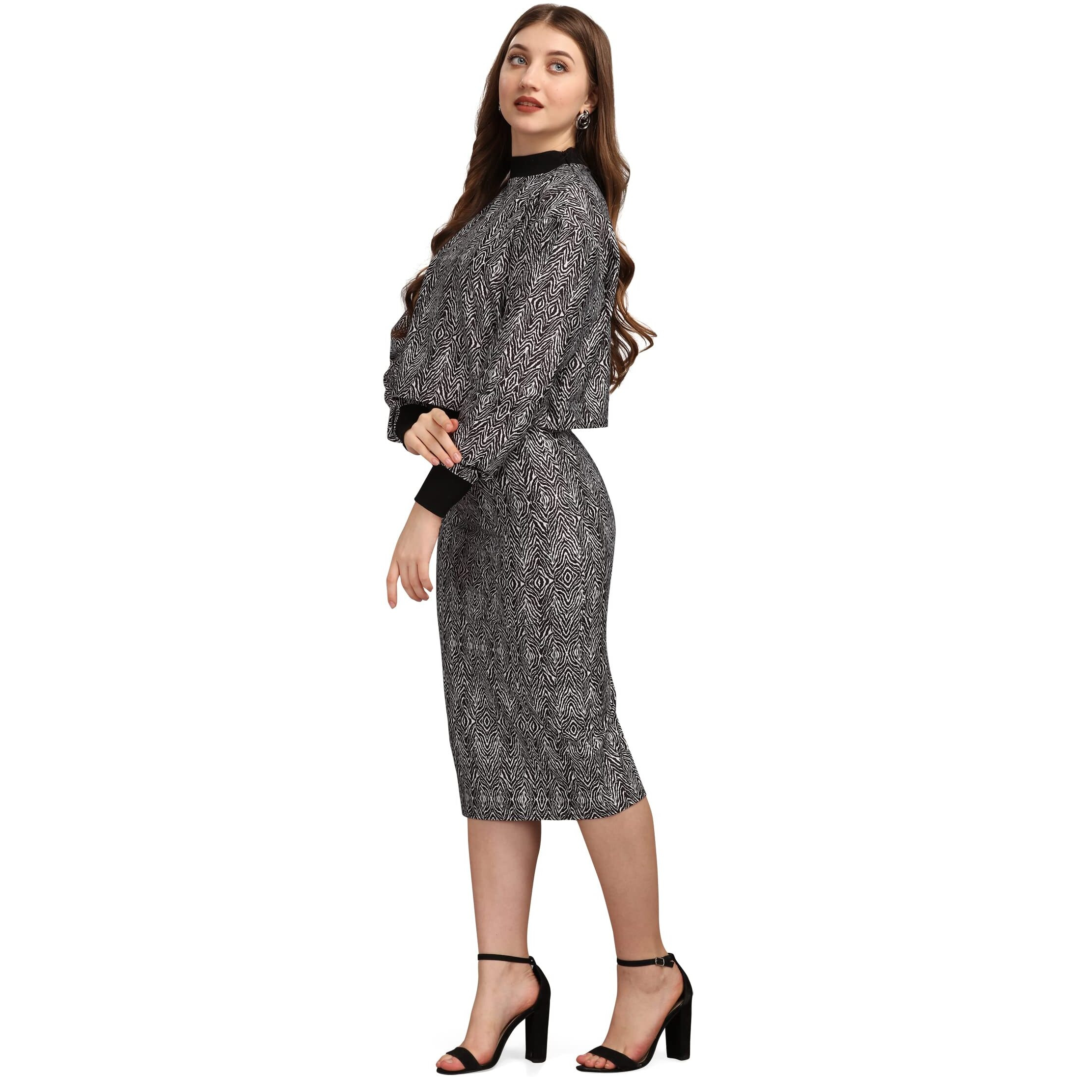 Purvaja Womens Co-Ords Midi Dress (Maxi-013-Zebrar_Black_Medium)