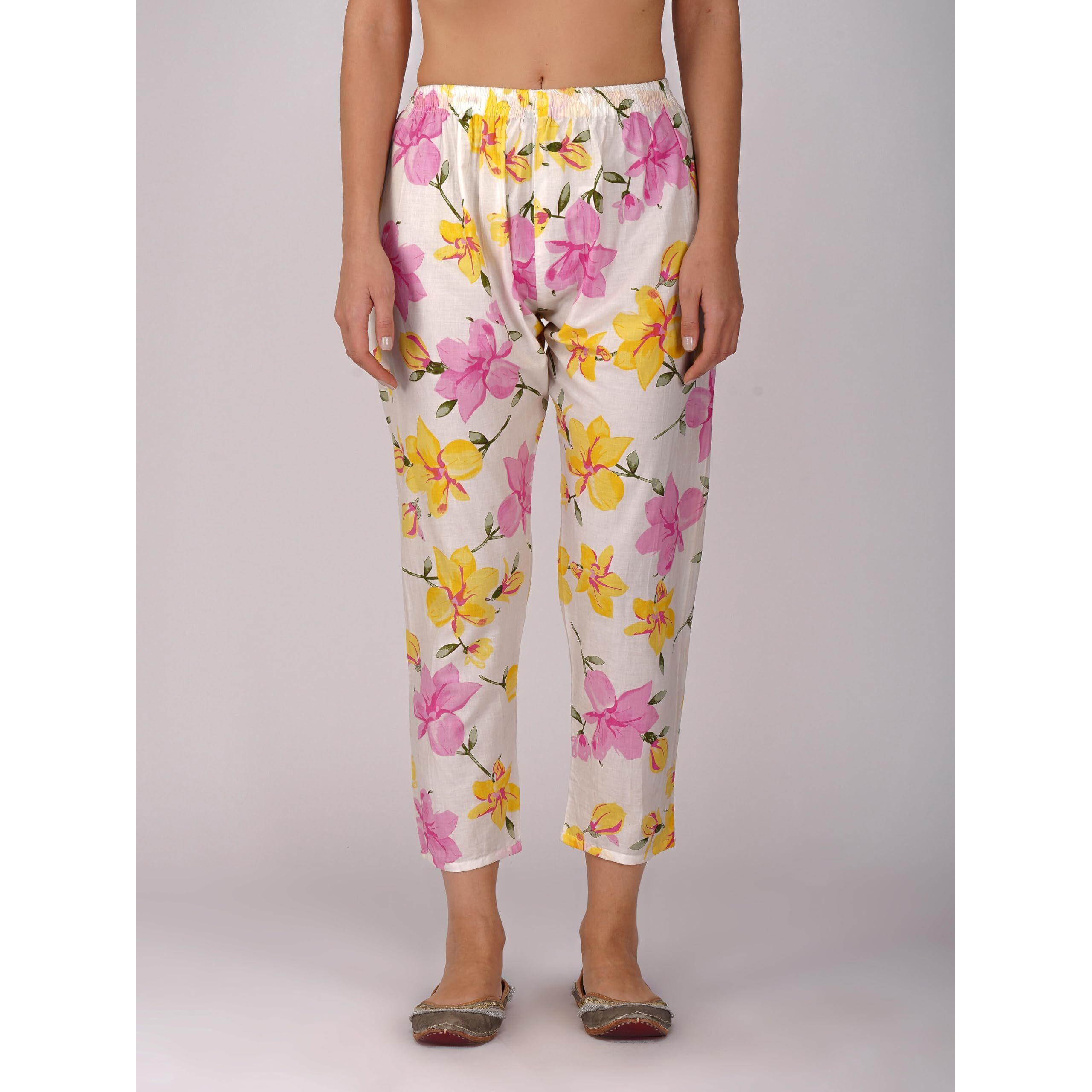 Rytras Women's Cotton Printed Straight Kurta With Pant(Ryt564,Pink,L)