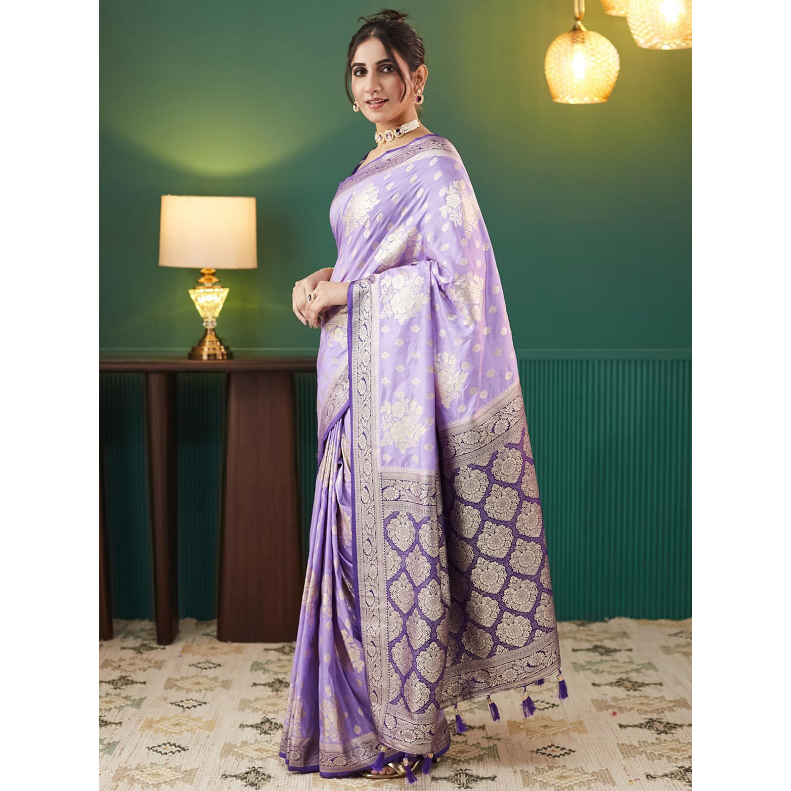 Satrani Women's Silk Weaving Saree With Unstitched Blouse Piece (4090S353N_Purple & Light Purple)