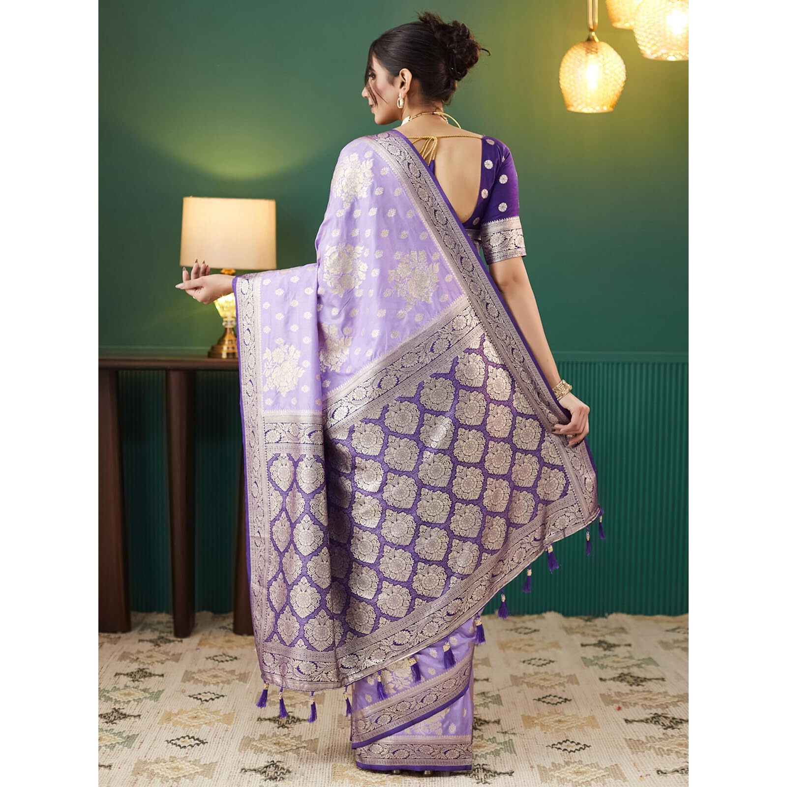 Satrani Women's Silk Weaving Saree With Unstitched Blouse Piece (4090S353N_Purple & Light Purple)