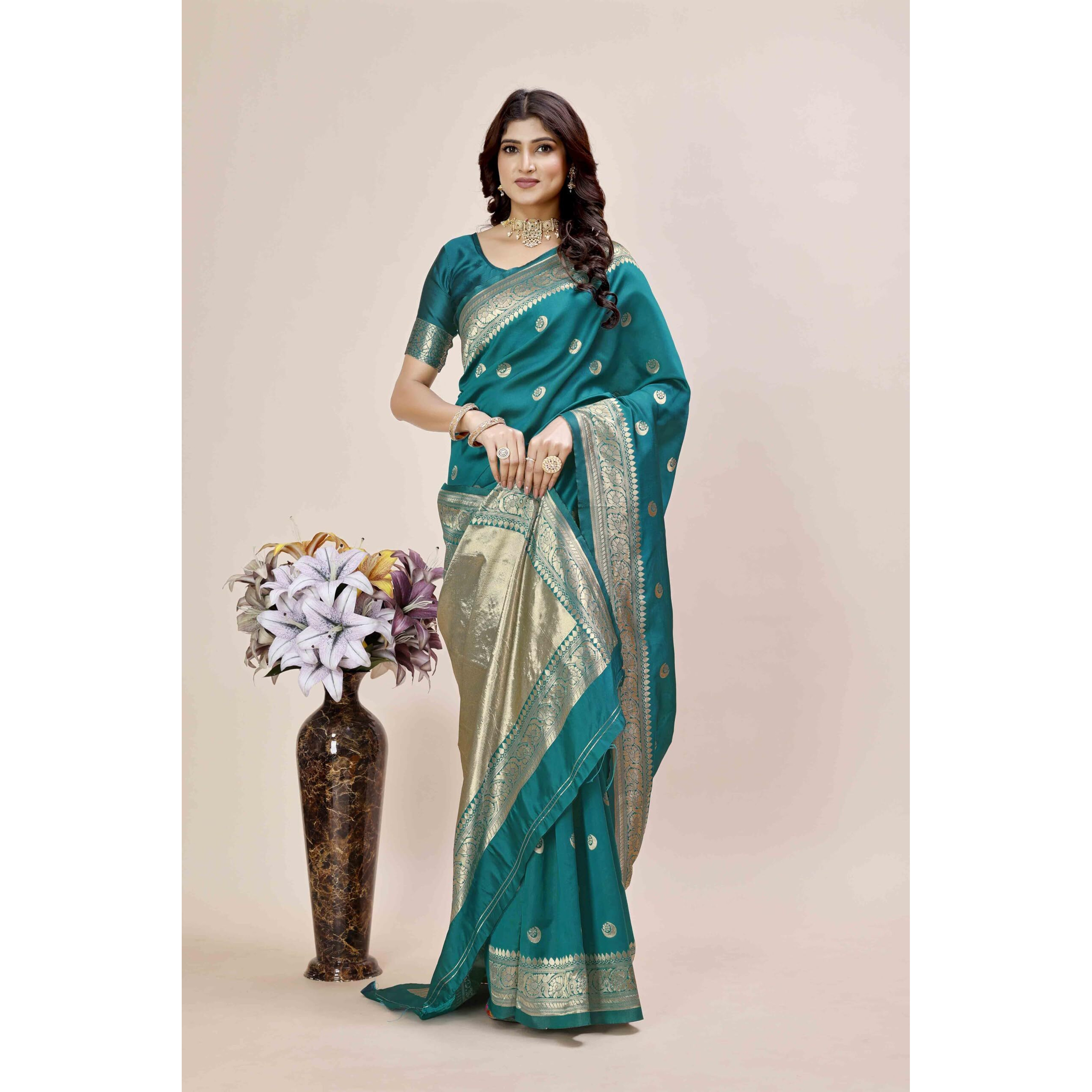 Shasmi Women's Banarasi Saree Pure Kanjivaram Silk Saree Soft New Ladies 2025 Design Wear Pattu Sarees Latest Party Sari Collections With Blouse Piece For Wedding Sadi (Pari-219 Rama)