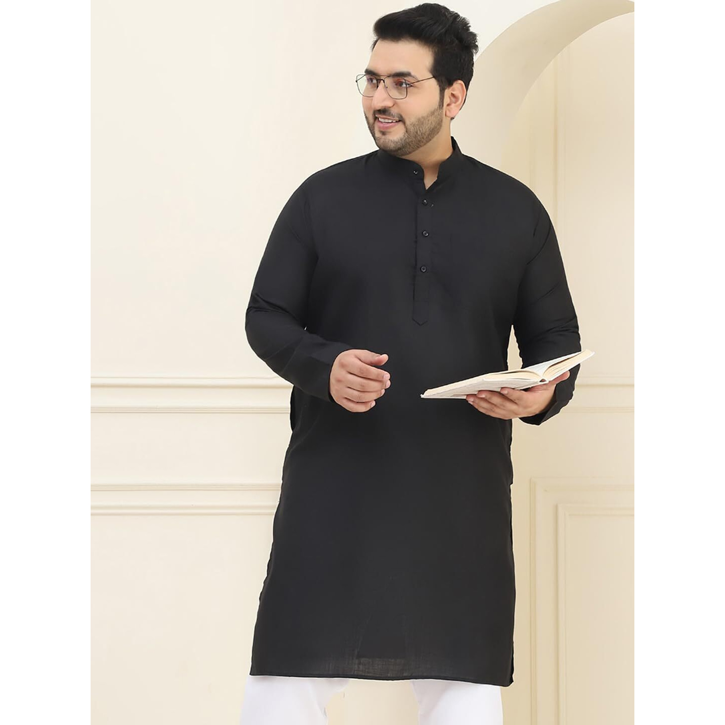 Sojanya Plus (Since 1958) Men's Cotton Black Only Kurta